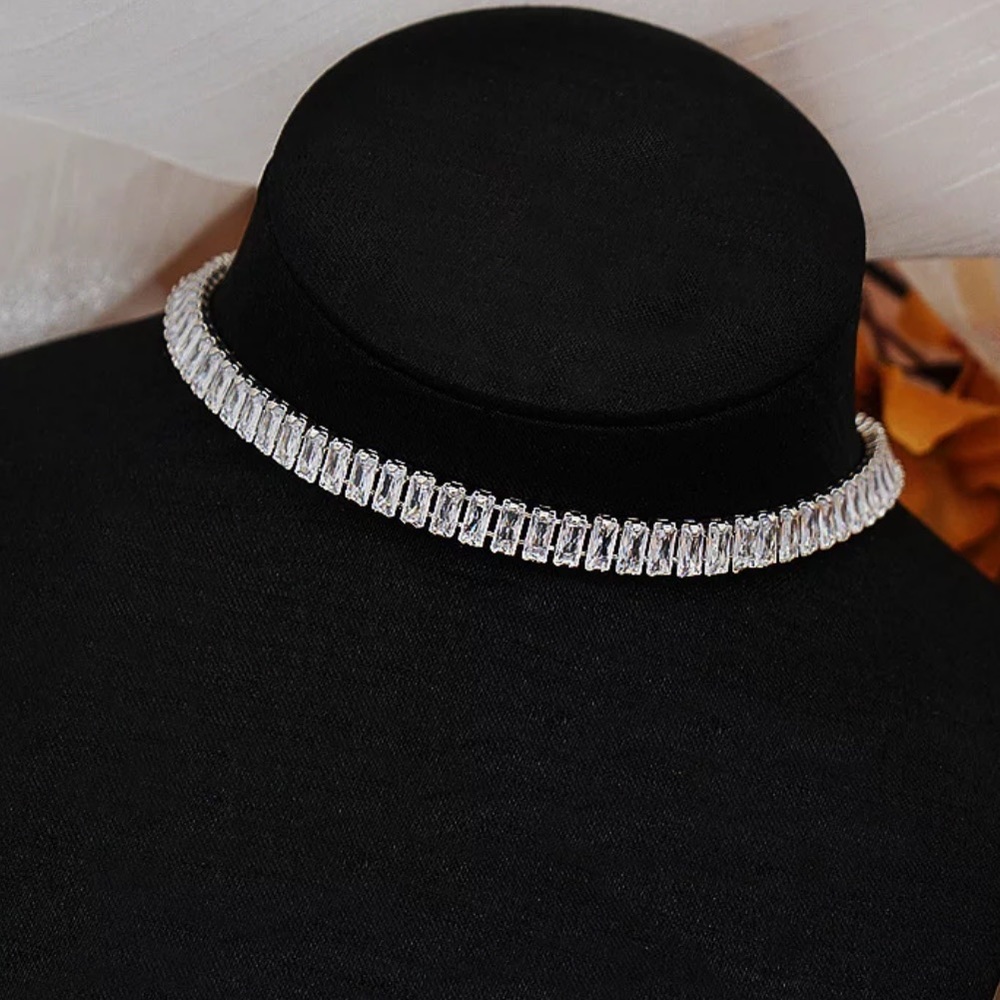 NEW STERLING SILVER DIAMOND CHOKER NECKLACE - Picture 3 of 6